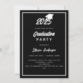 Zwart wit Graduation Party 2025 Kaart (Voorkant)