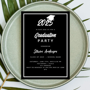 Zwart wit Graduation Party 2025 Kaart