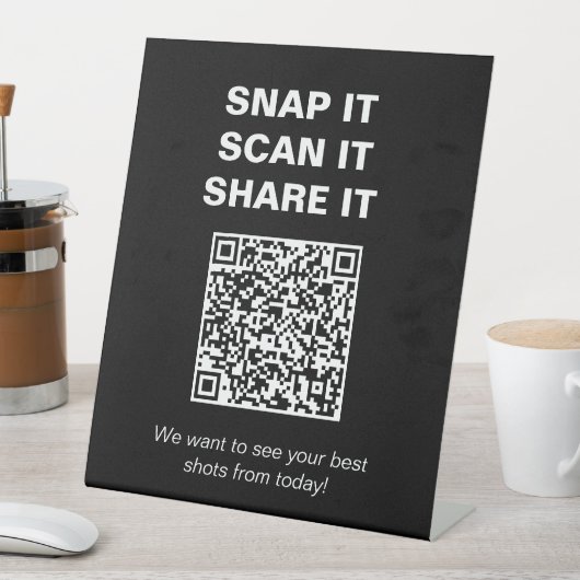 Zwart Wit Graduation Party QR Code Share Foto's Reclamebord Met Voetstuk (Insitu)