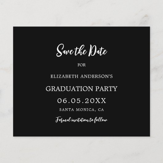 Zwart wit Graduation Party Save the Date kaart (Achterkant)