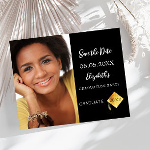 Zwart wit Graduation Party Save the Date kaart