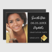 Zwart wit Graduation Party Save the Date magneet Magnetische Uitnodiging (Voorkant / Achterkant)