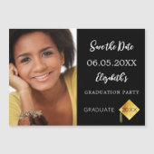 Zwart wit Graduation Party Save the Date magneet Magnetische Uitnodiging (Voorkant)