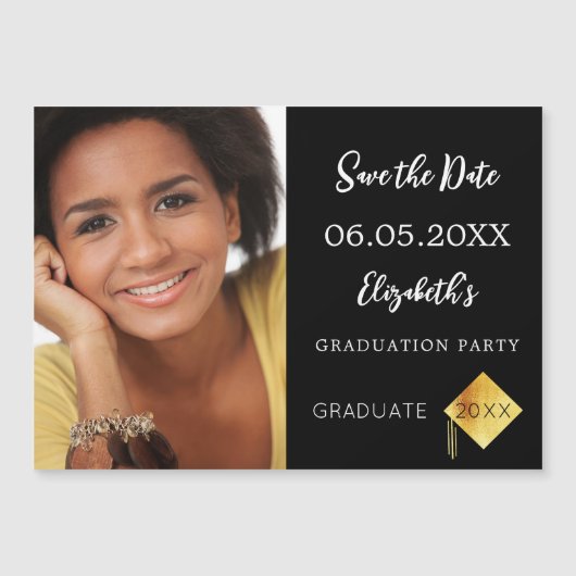 Zwart wit Graduation Party Save the Date magneet Magnetische Uitnodiging (Voorkant)