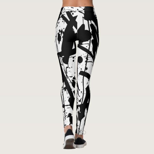 Zwart-wit graffiti leggings (Achterkant)