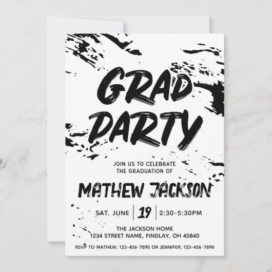 Zwart-wit Graffiti Paint Afstudeerfeest Kaart (Voorkant)