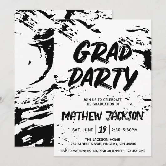 Zwart-wit Graffiti Paint Afstudeerfeest Kaart (Voorkant / Achterkant)