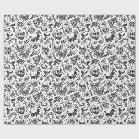 Zwart-wit graffiti stijl schedels Halloween Cadeaupapier (Vlak)
