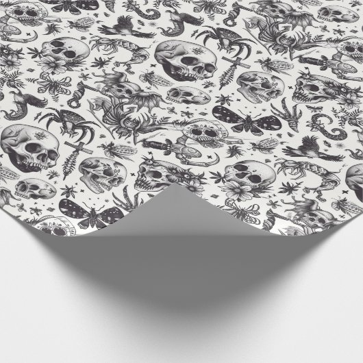 Zwart-wit graffiti stijl schedels Halloween Cadeaupapier (Hoek)