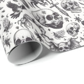 Zwart-wit graffiti stijl schedels Halloween Cadeaupapier (Rol Hoek)