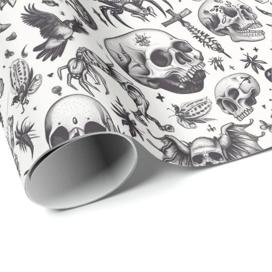 Zwart-wit graffiti stijl schedels Halloween Cadeaupapier (Rol Hoek)