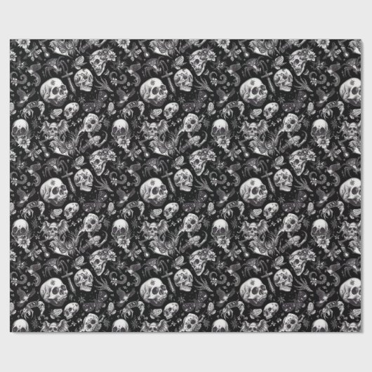 Zwart-wit graffiti stijl schedels Halloween Cadeaupapier (Vlak)