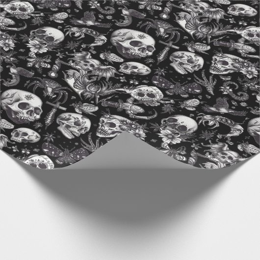 Zwart-wit graffiti stijl schedels Halloween Cadeaupapier (Hoek)