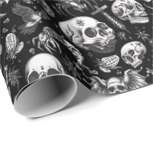Zwart-wit graffiti stijl schedels Halloween Cadeaupapier (Rol Hoek)