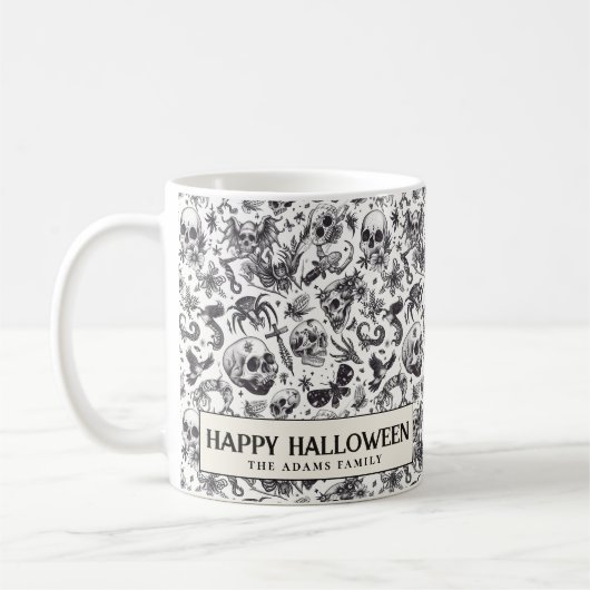 Zwart-wit graffiti stijl schedels Halloween Koffiemok (Links)