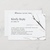 Zwart-wit grafisch blad QR-code online bruiloft RSVP Kaartje (Voorkant / Achterkant)