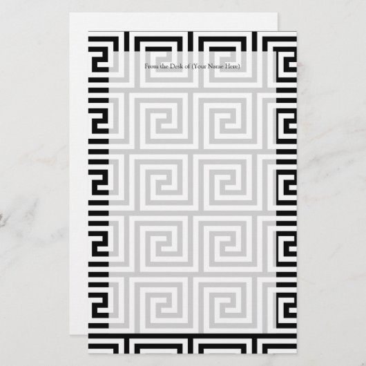 Zwart-wit grafisch Grieks sleutelpatroon Briefpapier (Voorkant / Achterkant)