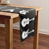 Zwart-wit grafische gitaren medium tafelloper (Voorbeeld)
