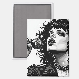 Zwart-wit grafische stijl goth punk meisje zangere magneet