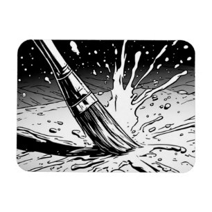 Zwart-wit grafische stijl kwast verfspat magneet