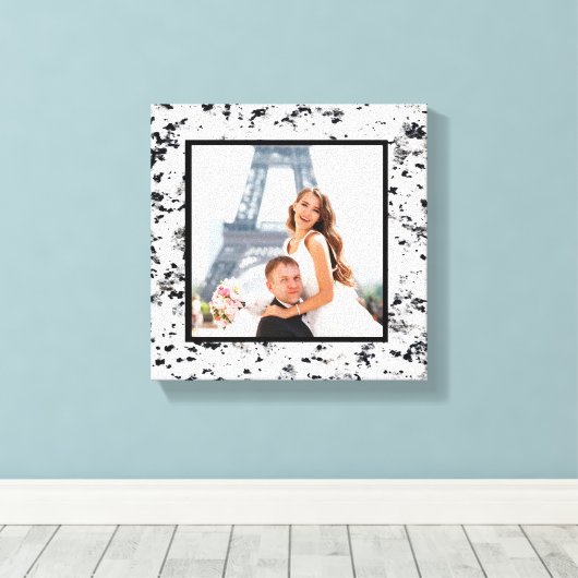 Zwart & Wit Graniet Bruiloft Foto Keepsake Canvas Afdruk (Insitu (Houten vloer))