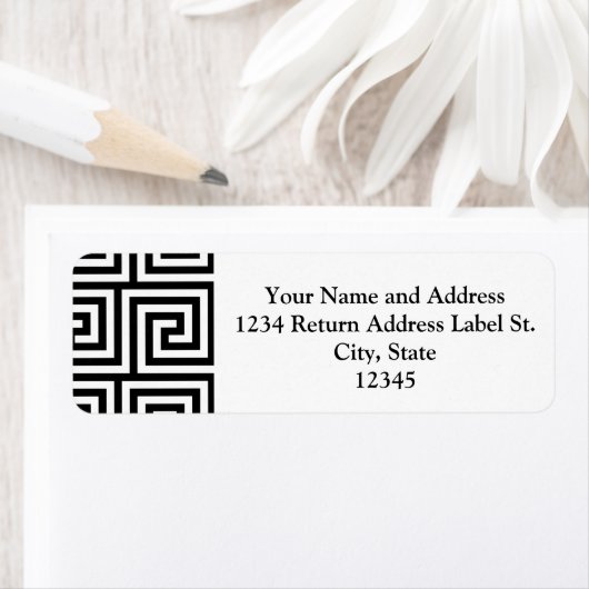 Zwart-wit Graphic Grieks Key Pattern Etiket (Insitu)