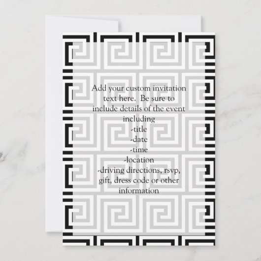 Zwart-wit Graphic Grieks Key Pattern Kaart (Achterkant)