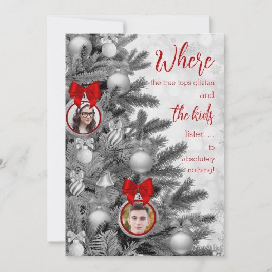 Zwart-wit Grappig Schattige Familie Kinder Kerst Feestdagenkaart (Voorkant)