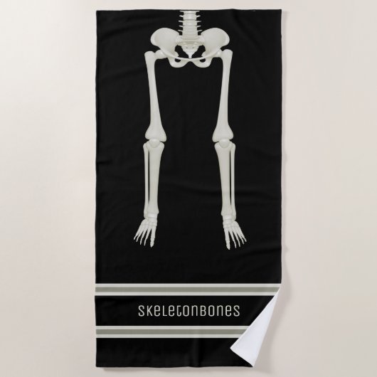 Zwart-wit grappig skelet benen badhanddoek (Voorkant)