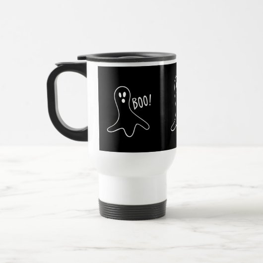 Zwart-wit grappig spookontwerp voor Halloween Reisbeker (Links)