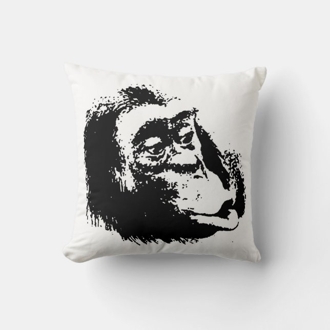 Zwart Wit Grappige Pop Art Chimpansee Kussen (Voorkant)