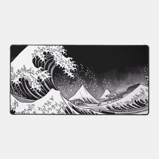 Zwart-wit Great Wave off kanagawa grijs xxl Bureaumat (Voorkant)