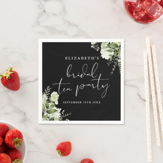 Zwart-wit Greenery Script Bruids Tea Party Servet (Insitu)
