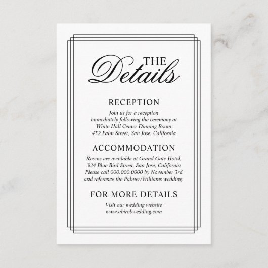 Zwart-wit grens Oud Geld bruiloft Details Informatiekaartje (Voorkant)