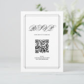 Zwart-wit grens QR code Oude Geld bruiloft RSVP Kaartje (Staand voorkant)