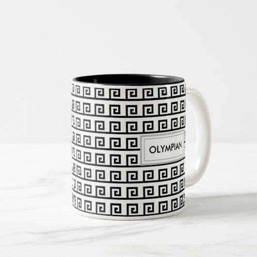 Zwart-wit Grieks geometrisch patroon Tweekleurige Koffiemok (Voorkant rechts)