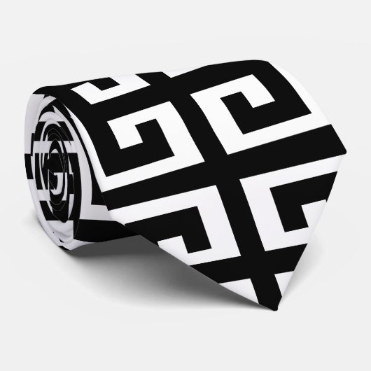 Zwart Wit Grieks Key mannen stropdas stropdas (Opgerold)