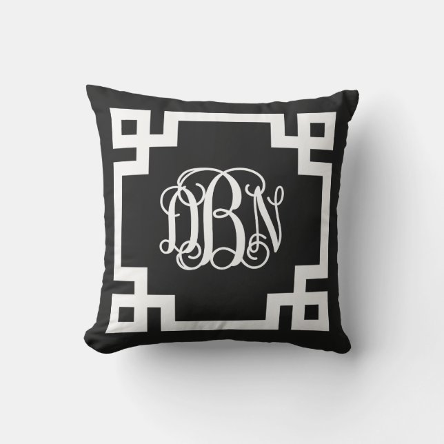 Zwart-wit Grieks Key Script Monogram DBN Buitenkussen (Voorkant)