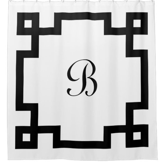 Zwart wit Grieks monogram Douchegordijn (Voorkant)