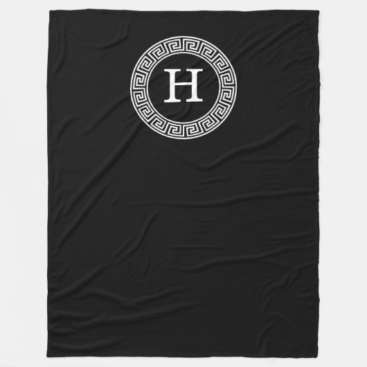 Zwart Wit Grieks Sleutel RND Lijst Initiaal Monogr Fleece Deken (Voorkant)
