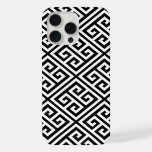 Zwart-wit Grieks sleutelpatroon iPhone 15 Pro Max Hoesje
