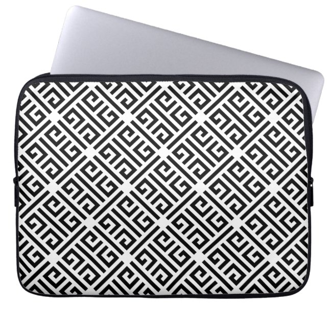 Zwart-wit - Grieks sleutelpatroon Laptop Sleeve (Voorkant)