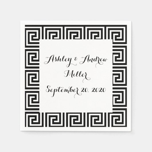 Zwart-wit Grieks sleutelpatroon Servetten (Voorkant)
