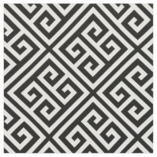 Zwart-wit Grieks sleutelpatroon Stof (Close Up)
