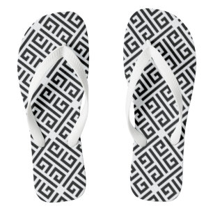 Zwart-wit - Grieks sleutelpatroon Teenslippers