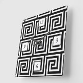 Zwart-wit Grieks sleutelpatroon Vierkante Klok (Hoek)