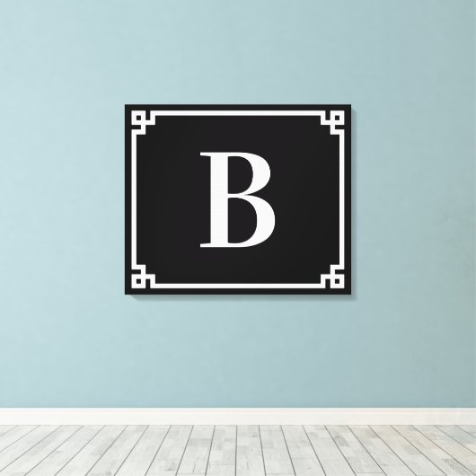 Zwart-wit Grieks toetsenbord Canvas Afdruk (Insitu (Houten vloer))