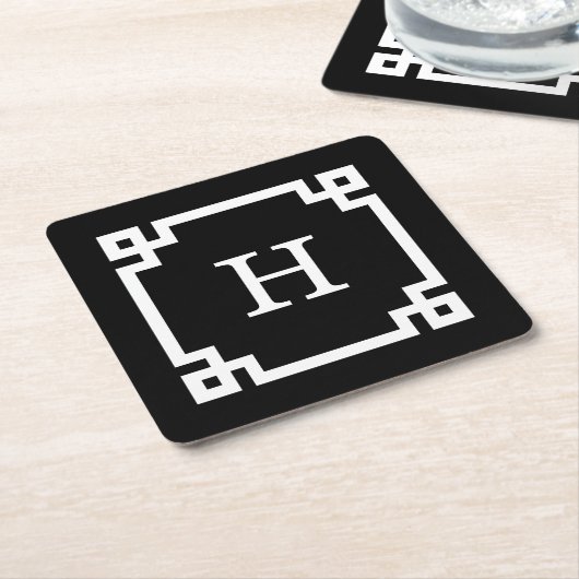 Zwart wit Grieks Zeer belangrijk Lijst #2 Initiaal Kartonnen Onderzetters (Schuin)