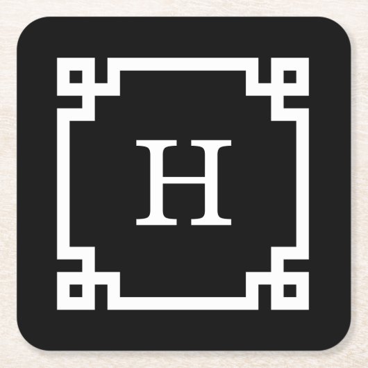 Zwart wit Grieks Zeer belangrijk Lijst #2 Initiaal Kartonnen Onderzetters (Voorkant)