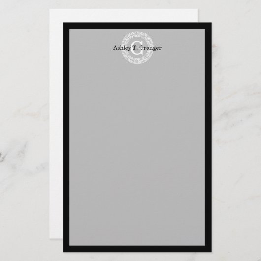Zwart Wit Grieks Zeer belangrijk Rand Lijst Initia Briefpapier (Voorkant / Achterkant)